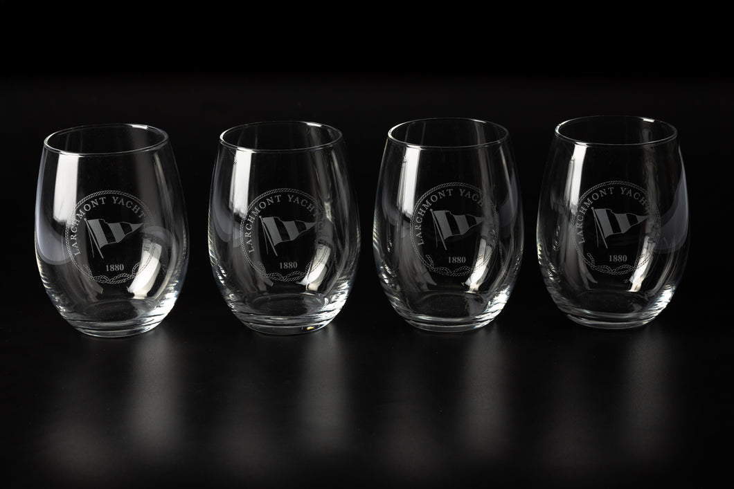 Etched Stemless Wine Glasses - Set of 4